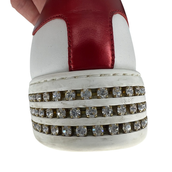 Gucci Ace Web Platform Crystal Embellished Leather Sneakers - Picture 10 of 16